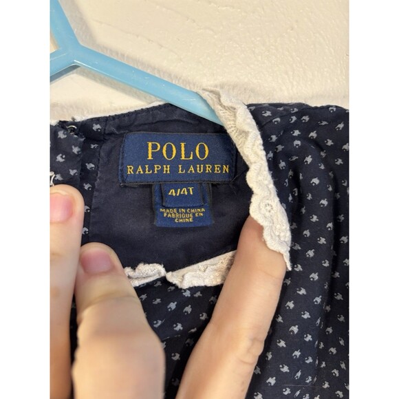 Polo Ralph Lauren 4T Dress Navy Cotton Long Sleeve Shirtdress Girls Classic - Picture 3 of 4